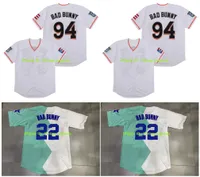Nieuw college honkbal draagt ​​Maimi Bad Bunny Baseball Jersey wit met Puerto Rico vlag Volledig gestikte shirt maat S-4XL