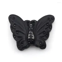 Colliers pendants en pierre d'obsidienne naturelle papillon de sculpture pour femme gratuite