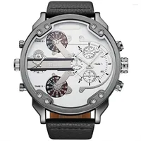 손목 시계 Oulm 3548 큰 큰 시계 남자 독특한 디자이너 석영 시계 남성 무거운 풀 강철 가죽 스트랩 손목