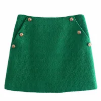 Tangada Women Green твидовые юбки Faldas mujer Zipper французский стиль женский мини -юбка 8y195 220317326q