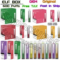 Original Elf Box 600 Bar Hits Disposable E-Cigarettes Desechables Vaper 2% 5% Wholesale Vape Pen 12ml Refillable Vapor Pod 10 Colors 450mAh Battery No Duty Fee OEM Ecigs