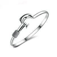 925 charme de prata Bangle Fine Noble Mesh Dolphin Bracelet Jóias de moda GA150282p