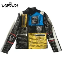 Lordlds Men Leather Jacket 2021 Fashion Motorcycle Style Studed Punk Rock Cool streetwear streetwear coats269v