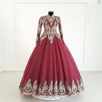 Modabelle Charming Dark Red Muslim Evening dresses 2018 high neck lace appliques prom dress with long sleeves formal party gowns2771
