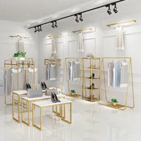Gold Shoping Store Display Rack Quarto M￳veis Tipo de piso feminino Cabine de pano feminino nas prateleiras de roupas de parede e prateleira de show da ilha do meio