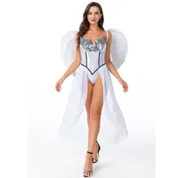 Lady Sexy White Angel Demonic Costume Tulle One Piece Wings Desire Desaksuit Cosplay Carnival Halloween Fancy Party Dress H142