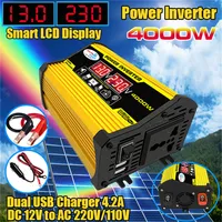4000W Car Power Inverter 12V To AC110V 220V Voltage Transformer Sine Wave Converter Solar Inverter LED Display