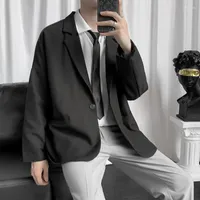 Мужские костюмы J Девушки мужчины черные пиджаки одно пуговицы карманы Ulzzang Backgy Casual Corean Style Harajuku ins Mens Blazer Daily All-Match