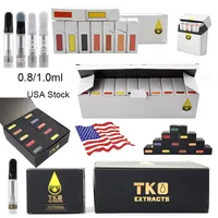 Tko Extract Cartridges 0.8ml 1.0ml Atomizers Empty Vape Cartridge Packaging 510 Thread Ceramic Coil Thick Oil Vaporizers E cigarettes USA Warehouse