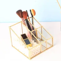 Aufbewahrungsboxen Goldglas Teebeutel Kosmetik Arbeitsplatte Kanister Jar Behälter für Ringohrring Beauty Display Make -up Dropship