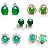 2018 Women Fashion Green Chalcedon Boucles d'oreilles Femme S925 Silver plaqu￩ mosa￯que jade Earring girl bijoux accessoire sexy 1pair233f