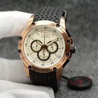 남성 손목 시계 45 5mm 쿼츠 크로노 초고속 흰색 다이얼 고무 스트랩 남성 시계 시계 스테인리스 스틸 골드 케이스 222v