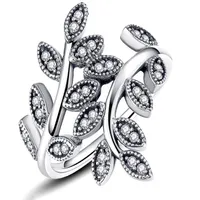 CZ Diamond 925 Sterling Silver Wedding Ring Set Original Box for Pan-Dora Leafling Lears Ring Women Girls Girls Jewelry W164294E