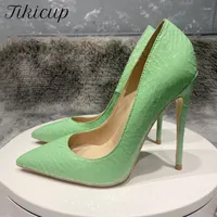 Отсуть обувь Tikicup Mint Green Crocodile Effect Women Женщины заостренные пальцы на высоком каблуке Сексуальное дизайнерское скольжение на насосах Stiletto 8 см 10 см 12см