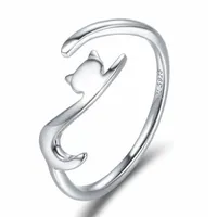 Yiziy 925 Sterling Silver Sticky Cat com anel de dedo de cauda longa Mulheres de noivado ajust￡vel J￳ias SCR220252Q