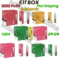 Authentic Elf Box Desechables E Cigarette 600 Bar Puffs Wholesale Disposable Vapor Device 450mAh Battery 2% 5% Pod 12ml OEM Vape Pen Available Manufacturers