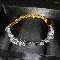 Link Bracelets Fashion Personality Girlfriend Birthday Gift 2022 Design Hiphop Gold   Silver Plated Double Color Women Bracelet With Stones