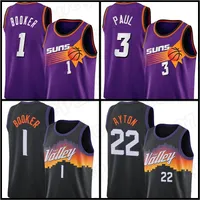 Basketbol Forması Phoenix'Suns'''Devin 1 Booker Chris 3 Paul DeAndre 22 Ayton 2021-22 Şehir Mor Siyah Erkek Formaları