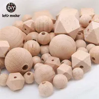 Let's Make 100pc Beech Hexagon Wooden Teether Beads Round 12-30mm Baby Rattle Beaded Wood Baby Teether Wooden Toys 211101217D