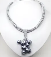 Pendant Necklaces 01-12mm Rel Noir D&#39;eau Douce Perle Pendentif Collier En Cuir Cordon Aimant Fermoir Bijoux De Mode