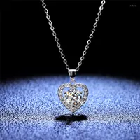 Anhänger Halsketten aeteey echtes Moissanit Diamant Halskette 1CT D Farbe 925 Sterling Silber Herz Hochzeit Schmuck für Frauen PE017