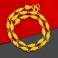 Collier de forme olive de 10 mm de 24 km pour hommes 60 cm Dragon Head Sand Gold Pendant Collier Fine Bijoux Mariage Anniversaire Gift270O