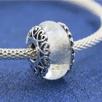 925 Sterling Silver Vintage Magic Color White Glaze Murano Glass Pärla för europeiska Pandora Jewelry Charm Armelets251V