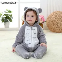 Rompers baby onesie kigurumis pojke flicka spädbarn romper totoro kostym grå pyjama med dragkedja vinterkläder småbarn söt outfit katt fancy 201026247r