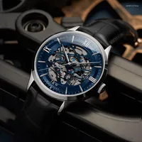 Kol saatleri moda tourbillon saat iskelet markası karnaval safir mekanik erkekler deri kayış su geçirmez saatler erkekler 2022