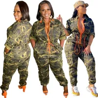 Plus maat S-3xl 4xl 5xl vrouwen camouflage jumpsuits lente herfst rits rompers vestiging bodysuit taille sluiten uit één stuk trainingspakken