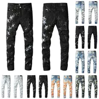 Heren jeans heren dames ontwerpers jeans noodlijdende gescheurde fietser slanke rechte denim voor heren print leger mode manen magere broek ami2022