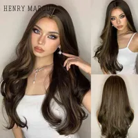 Lace Wigs HENRY MARGU Long Black Brown Body Wave Synthetic Heat Resistant Natural Cosplay for Women Middle Part Hair 0908