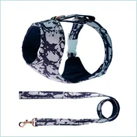 Dog Collars Leashes Classic Letter Pattern Designer Dog Harness Leashes Set All Weather Head-in Pup Harnesses D Ring Leash PE OTBIU