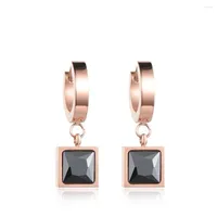 Hoop Earrings JeeMango Classic White & Black Square Cubic Zirconia For Women Titanium Steel Female Jewelry E17045