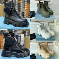 Women ROIS Boots White Nylon Derby Martin Boots with Pouch Battle Patent Leather Shoes Combat Boots Black Rubber Sole Platform No43