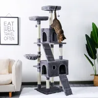 Katzenmöbel Kratzer 180 cm Multi-Level-Baum für S mit gemütlichen Sitzstangen stabile Kletterrahmen Kratzplattenspielzeug grauer Beige 220909