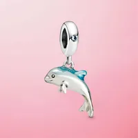 925 Sterling Silver Shimmering Dolphin Dangle Charm Bead Fit Original Pandora Bracelet Necklace 2021 Arrival Jewelry1923