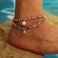 Charmarmband S1417 Bohemian Fashion Jewelry Colorf Pärled Anklet Chain Eloy Scallop Pendant Ankel Armband Beach Anklets Foot Cha Dhnqd