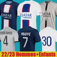 Mbappe Hakimiプレーヤー＃30サッカージャージーセルジオラモス22 23 Maillots de Football 2022 2023 Markinhos Verratti PSGS Men Kids Kit Shird Uniforms Maillot Foot