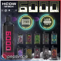 Orijinal HCOW M-Box 6000 Puflar Tek Kullanımlık Vape E Sigara 15ml Önceden doldurulmuş 650mAh Güç Pil Vapes Kalem Başlangıç ​​Kiti Otantik Toptan