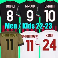 22 23 축구 저지 Giroud Tomori Ibrahimovic 축구 셔츠 2022 2023 Tonali Bennacer Rebic Camiseta de Futbol Romagnoli Leao AC Milans 남성과 어린이 세트