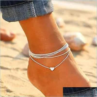 Anklets 925 Sier Beach Anklets Bracelet Womens Mti Love Love Heart Anklet Anklet Summer Holiday Foot Chain Set Set Drop Drop