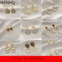Backs Earrings WENHQ Korean Style Fashion Clip On No Pierced For Women Party Birthday Cute Hoop Cuff Hypoallergenic Ear