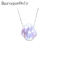Baroqueonly Light Purple Irregular Barock Flat Pearl High Luster 15-20mm 925 Silver Sterling Box Chain Pendant Necklace Q0531203U