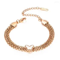 Link Bracelets Charms for Women Rose Gold Butterfly Aço inoxidável Cadeia multicamada Jóias de braçadeira ajustável Kpop Accesorios Mujer