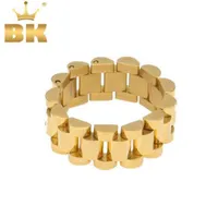 En Kalite Boyutu 8-12 Hip Hop Melodisi Ehsani Band Ring Erkekler Paslanmaz Çelik Renk Başkan Watchband Link Style Ring260F