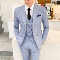 Ternos masculinos Blazers Men traje xadrez de capa azul de terno de calça skinny work britânico roupas masculinas casamentos casuais 220909