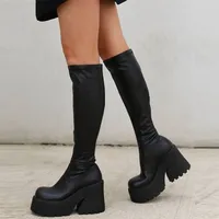 부츠 플랫폼 하이힐 여성 무릎 고딕 양식 스타일 거리 브랜드 겨울 훌륭한 품질 쿨 신발 220908