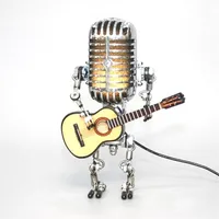 Novelty Items Creative Vintage Microphone Robot Touch Dimmer Lamp Table Hand-held Guitar Decoration Home Office Desktop Ornaments284L
