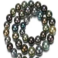 Gioielli per perle reali 100%ENORME 18 10-12 mm TAHIITAN NERA MULticolor Pearl Necklace 14K non falso258Y
